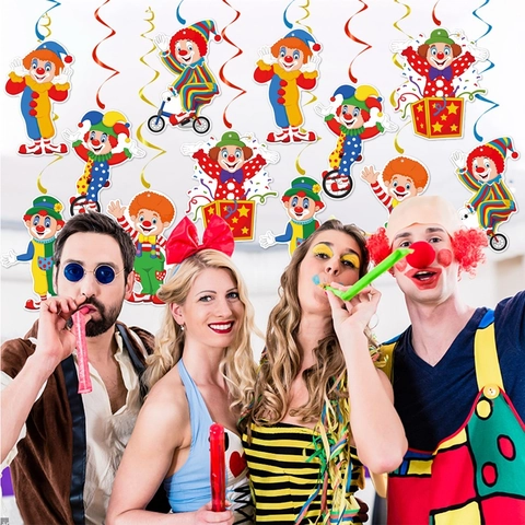 Circus Clown Party Hanging Swirl Decorations Carnival Birthday Celebration Double Sided Cardstock PVC Colorful Whimsical