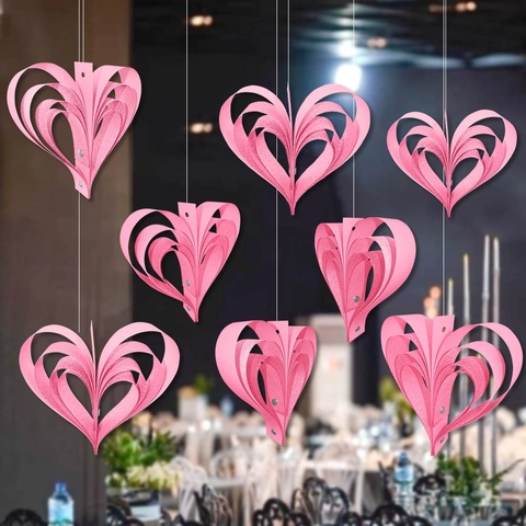 Decorazioni Appese A Forma Di Cuore 3D Carta Luccicante Fronte Retro Per San Valentino Matrimonio Festa Ornamenti