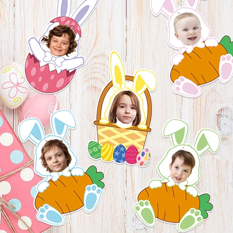 Décoration à Suspendre Cadre Photo Lapin de Pâques Guirlande de Papier DIY pour Fête Enfants Ornement Œuf Carotte Décor Maison