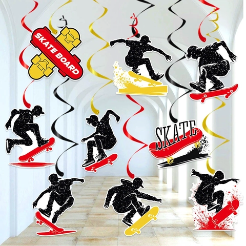 Decorazioni Per Vortici Appesi A Spirale Per Feste A Tema Skateboard Cartoncino Biadesivo PVC Ornamenti Per Soffitto Compleanno