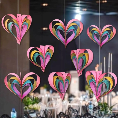 Decorazioni Appese A Forma Di Cuore 3D Carta Luccicante Fronte Retro Per San Valentino Matrimonio Festa Ornamenti