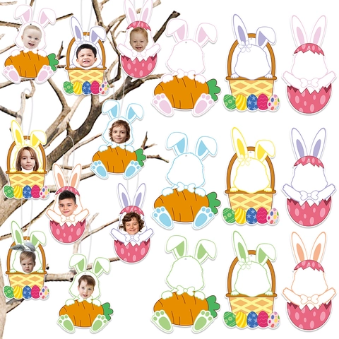 Décoration à Suspendre Cadre Photo Lapin de Pâques Guirlande de Papier DIY pour Fête Enfants Ornement Œuf Carotte Décor Maison