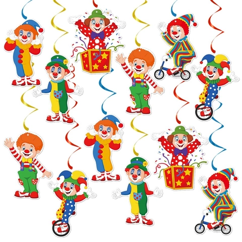 Circus Clown Party Hanging Swirl Decorations Carnival Birthday Celebration Double Sided Cardstock PVC Colorful Whimsical