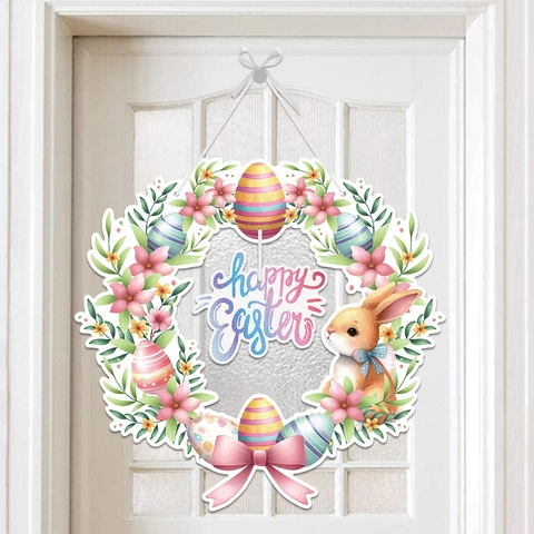 Buona Pasqua Coniglio Decorazione Porta Corona Carta Uova Colorate Fiori Decorazione Festa Festival Casa