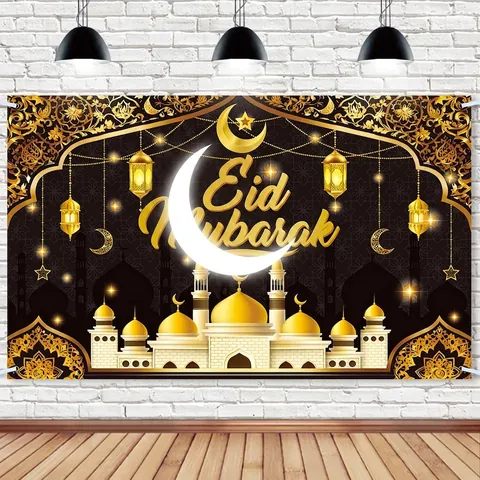 Φόντο Eid Mubarak Πολυεστερικό Ύφασμα Πανό Ramadan Kareem Διακόσμηση Πάρτι Ισλαμικό Τζαμί Φανάρι Αστέρι Φεγγάρι Μοτίβο