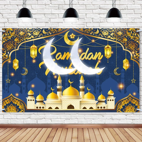 Φόντο Eid Mubarak Πολυεστερικό Ύφασμα Πανό Ramadan Kareem Διακόσμηση Πάρτι Ισλαμικό Τζαμί Φανάρι Αστέρι Φεγγάρι Μοτίβο