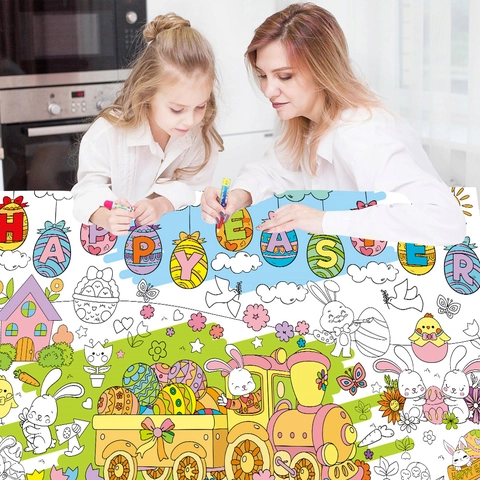 Große Ostern Malposter DIY Papier Graffiti Rolle Cartoon Hase Eier Kinder Party Dekoration Tischdecke Pädagogisches Spielzeug