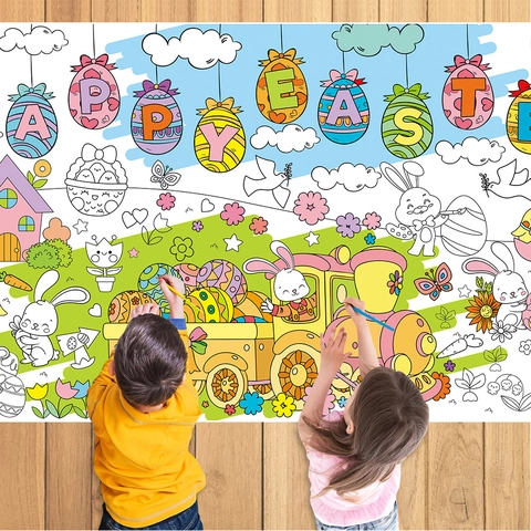 Große Ostern Malposter DIY Papier Graffiti Rolle Cartoon Hase Eier Kinder Party Dekoration Tischdecke Pädagogisches Spielzeug