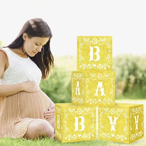 Scatole per Palloncini Baby in Carta Glitterata Lettere Intagliate per Baby Shower Compleanno Oro Blocchi Decorativi