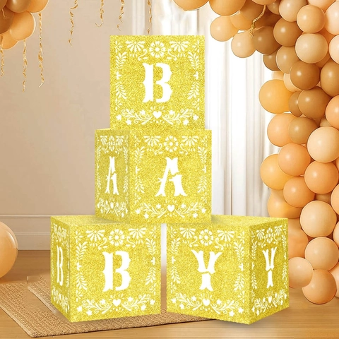 Scatole per Palloncini Baby in Carta Glitterata Lettere Intagliate per Baby Shower Compleanno Oro Blocchi Decorativi