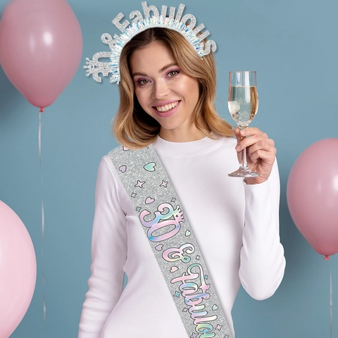 Glitter Birthday Party Sash And Headband Satin Fabric Fabulous Anniversary Celebration Decoration Crown Tiara For Women