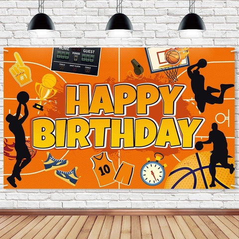 Basketbal Thema Happy Birthday Achtergrond Polyester Sport Elementen Party Decoratie Banner Foto Rekwisieten