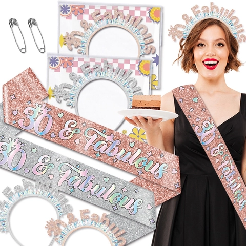 Glitter Birthday Party Sash And Headband Satin Fabric Fabulous Anniversary Celebration Decoration Crown Tiara For Women