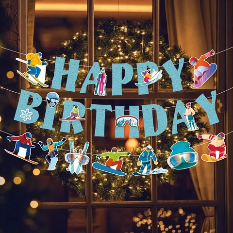 Decorazioni Per Feste Di Compleanno Tema Sci Banner In Carta Luccicante Topper Per Torta Sport Invernali