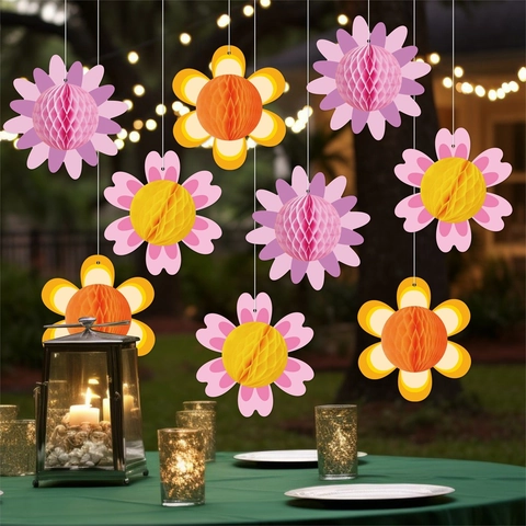 Florale Honingraat Hangdecoraties Papieren Bloemen Dimensionale Decoraties Lentefeest Verjaardag Thuisbenodigdheden