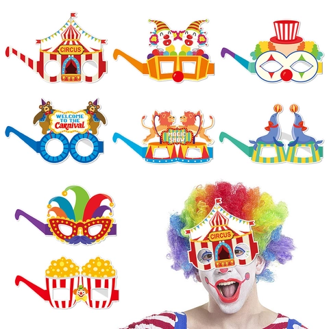 Circus Carnival Party Glasses Paper Photo Booth Props Clown Lion Tent Designs For Birthday Celebration Fun Decor