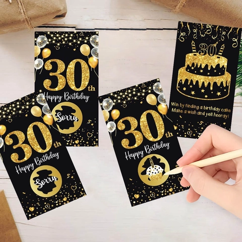 Gratta E Vinci Compleanno Carte Gioco Tema Nero Oro Traguardo Anniversario Festa Attività Di Lotteria Interattiva Per Adulti