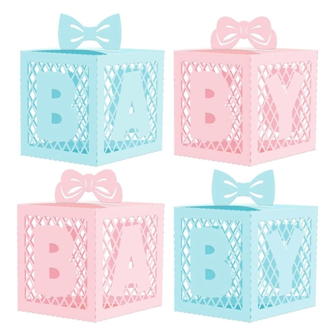 Scatola di Caramelle in Carta per Baby Shower Rivelazione del Genere Fai-da-te Scatole Regalo con Lettere BABY Vuote con Fiocco per Decorazioni Festa Compleanno