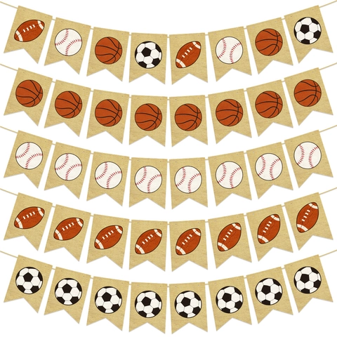 Banner In Juta A Tema Sportivo Bandiere In Lino Per Calcio Basket Baseball Decorazione Per Festa Di Compleanno