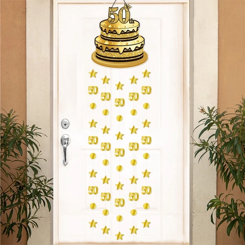 50 Compleanno Decorazione Da Appendere Alla Porta Glitter Oro Torta Stella Forma Festa Anniversario Feltro Cartoncino