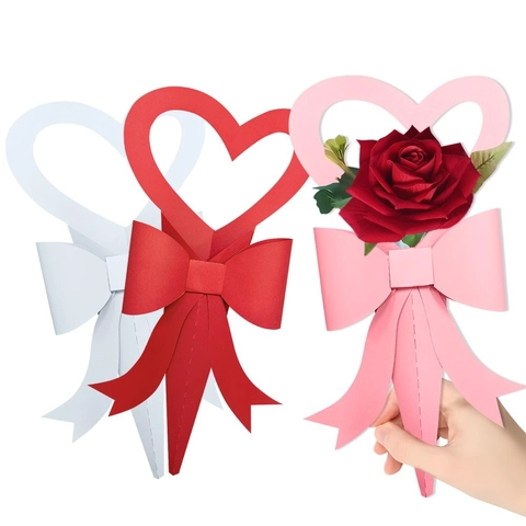 Confezione Per Bouquet Di Fiori A Forma Di Cuore Porta Rose In Cartoncino Fai Da Te Con Fiocco San Valentino Matrimonio