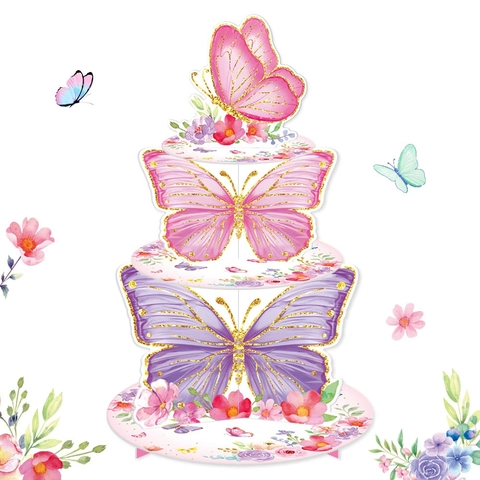 Alzata Per Cupcake Farfalla Livelli Cartone Rosa Viola Floreale Torre Per Torte Decorazione Per Feste Compleanno Matrimonio