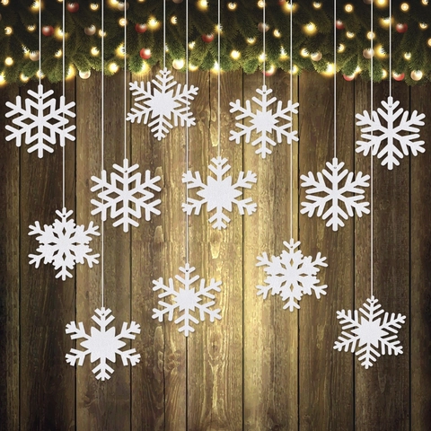 Decorazioni Appese Fiocchi Di Neve Feltro Bianco Festa Invernale Natale Casa Ornamenti Accessori DIY Stile Classico