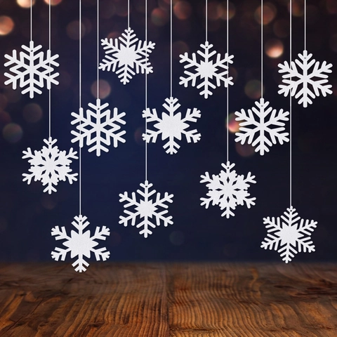 Decorazioni Appese Fiocchi Di Neve Feltro Bianco Festa Invernale Natale Casa Ornamenti Accessori DIY Stile Classico