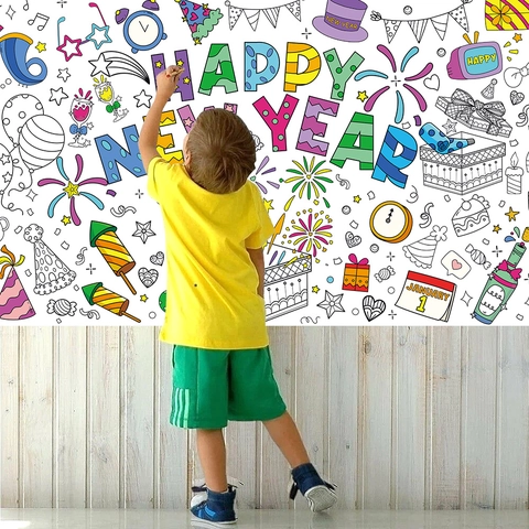 Poster Da Colorare Di Capodanno Carta DIY Graffiti Tovaglia Bambini Giocattolo Educativo Decorazione Festa