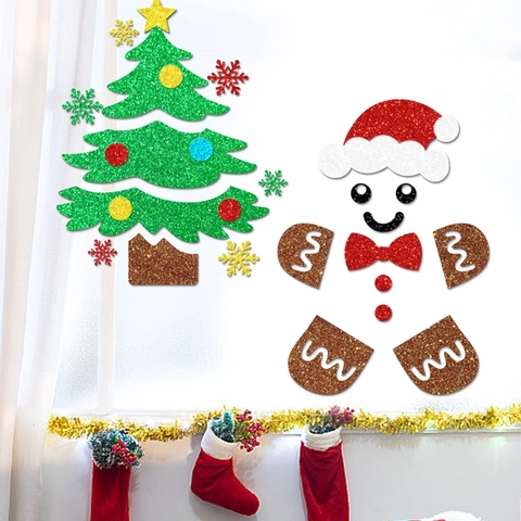 Pegatinas De Navidad DIY Papel Con Purpurina Grande Muñeco De Nieve Santa Claus Pared Ventana Nevera Decoración Fiesta