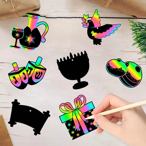 Hanukkah Carte Da Grattare DIY Arcobaleno Carta Menorah Dreidel Stella Di David Decorazione Festa Ebraica Regali Bambini