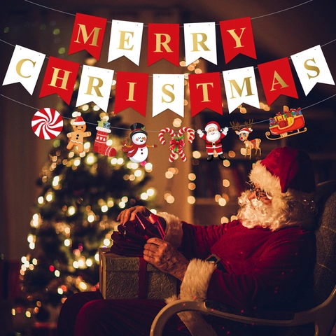 Banner Buon Natale Spirali Appese Decorazioni Per Cupcake Festa Festiva Renna Babbo Natale Carta PVC