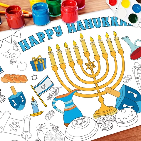 Poster Da Colorare Hanukkah Carta DIY Graffiti Banner Motivo Menorah Dreidel Decorazione Per Feste Bambini