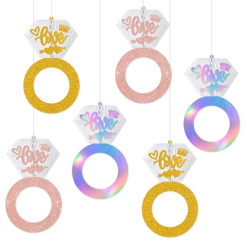 Diamond Ring Honeycomb Paper Hanging Ornaments Bachelorette Party Wedding Proposal Decoration Glitter Love Pendants