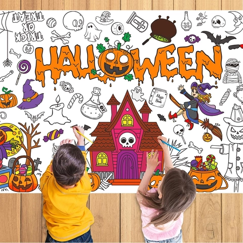 Halloween Coloring Poster Tablecloth Paper DIY Graffiti Drawing Roll Party Decoration For Kids Educational Toy