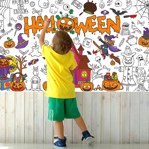 Halloween Coloring Poster Tablecloth Paper DIY Graffiti Drawing Roll Party Decoration For Kids Educational Toy