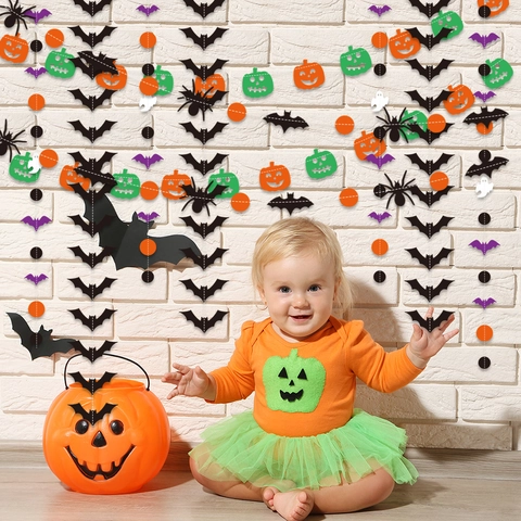 Halloween Hanging Garland Cardboard Bat Pumpkin Spider Ghost Banner For Party Decoration Festive Atmosphere