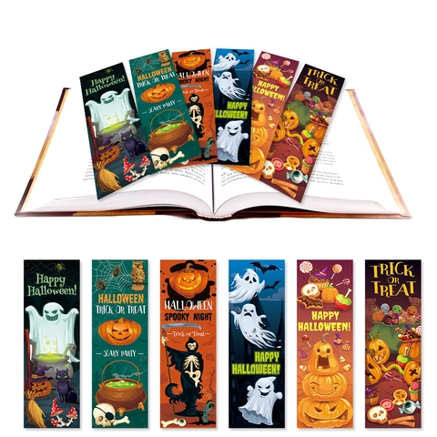 Marque-pages Thème Halloween Citrouille Fantôme Crâne Chauve-souris Papier Cartonné Double Face Étiquettes de Livre Décorations