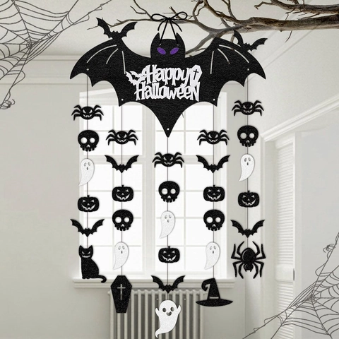 Decorazione Sospesa Pipistrello Halloween Tessuto Non Tessuto Carta Glitterata Arredamento Porta Portico Zucca Fantasma