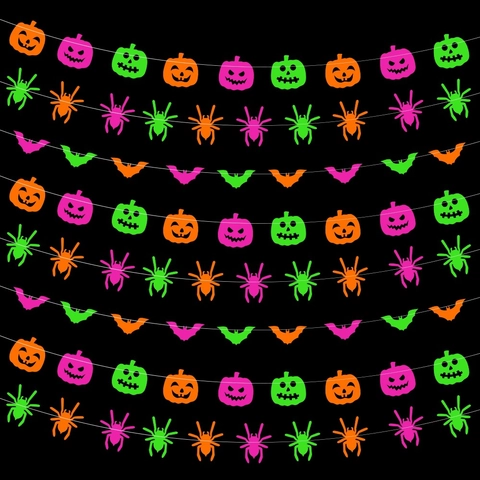 Halloween Girlande Neon Fluoreszierend Pappe Kürbis Fledermaus Spinne Party Dekoration Innen Hängend Ornament