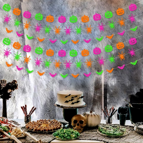 Halloween Girlande Neon Fluoreszierend Pappe Kürbis Fledermaus Spinne Party Dekoration Innen Hängend Ornament