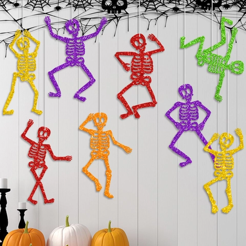 Decorazioni Di Scheletro Appeso Halloween Pendenti Teschio Danzante In Carta Luccicante Colorata Per Festa Casa Stregata