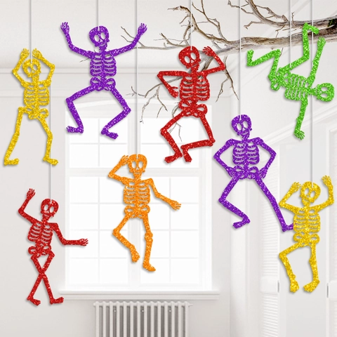 Decorazioni Di Scheletro Appeso Halloween Pendenti Teschio Danzante In Carta Luccicante Colorata Per Festa Casa Stregata