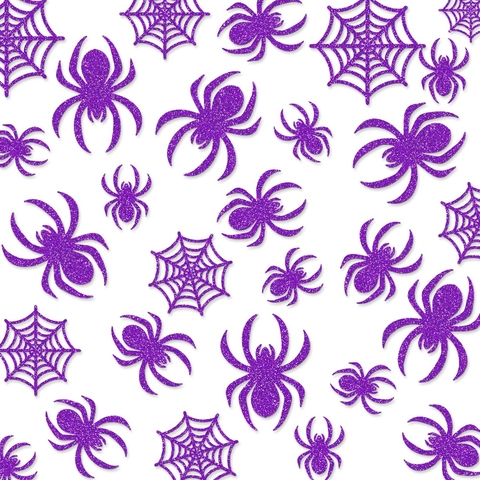 Adesivi Murali Halloween Ragno E Ragnatela Glitterati Viola Set Decorazioni DIY Per Finestra Casa Festa Horror