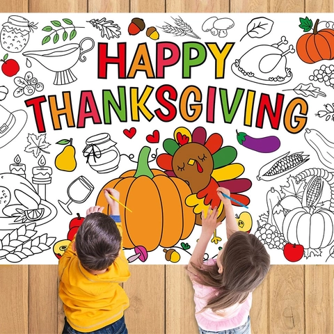 Poster À Colorier De Thanksgiving Papier Graffiti DIY Nappe De Fête Récolte Pour Enfants Activité Éducative