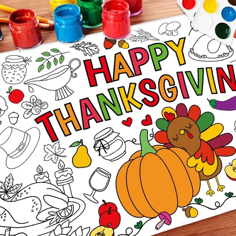 Poster À Colorier De Thanksgiving Papier Graffiti DIY Nappe De Fête Récolte Pour Enfants Activité Éducative