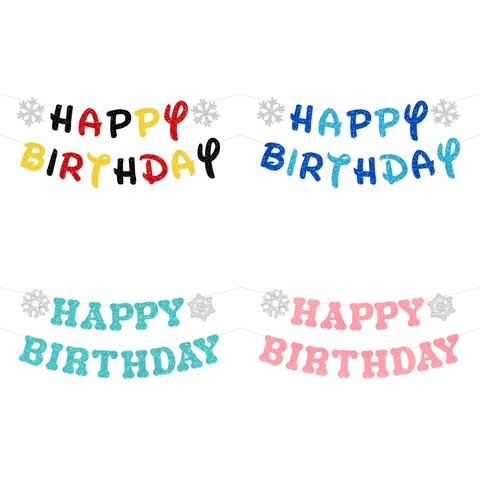 Banner Buon Compleanno Luccicante Fiocco Di Neve Decorazione Festa Tema Invernale DIY Ghirlanda