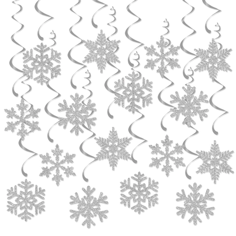 Decoraciones De Remolinos Colgantes De Copos De Nieve Purpurina Plateada Papel PVC Adornos En Espiral Para Fiesta De Navidad