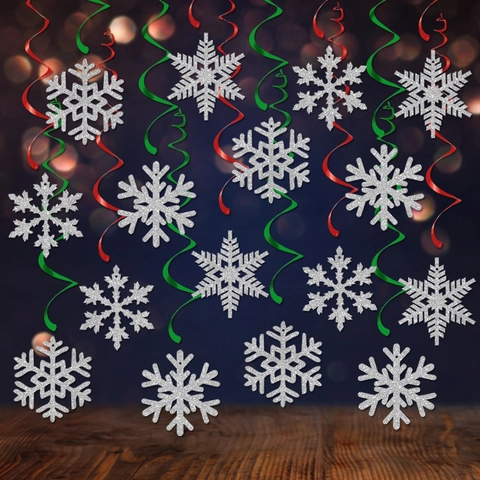 Decoraciones De Remolinos Colgantes De Copos De Nieve Purpurina Plateada Papel PVC Adornos En Espiral Para Fiesta De Navidad