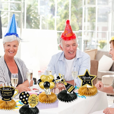 Décorations De Table En Nid D'abeille Pour Fête De Retraite Noir Or Papier Pour Célébration De Départ Bureau Maison
